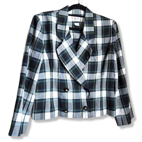 Vintage Leslie Fey Cropped Plaid Plaid Blazer Academia Collegiate‎ Size 10 - Picture 2 of 8